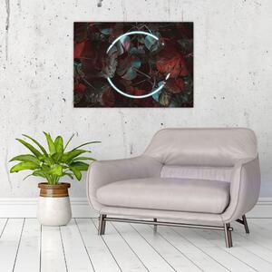 Obraz - Neonowe koło między palmami (70x50 cm)
