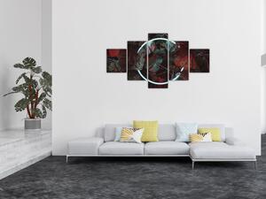 Obraz - Neonowe koło między palmami (125x70 cm)
