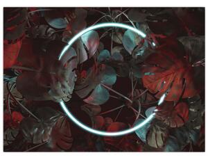 Obraz - Neonowe koło między palmami (70x50 cm)