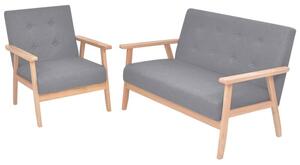 Zestaw wypoczynkowy: sofa i fotel, materiaÅowy, jasnoszary