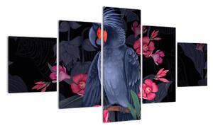 Obraz - Papuga wśród kwiatów (125x70 cm)
