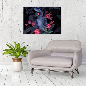 Obraz - Papuga wśród kwiatów (70x50 cm)