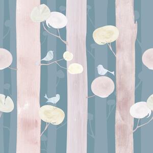 Samoprzylepna tapeta ptaki na drzewach z niebieskim tłem