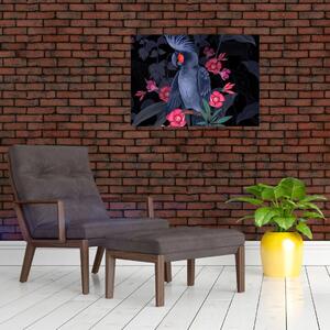 Obraz - Papuga wśród kwiatów (70x50 cm)