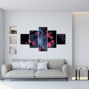 Obraz - Papuga wśród kwiatów (125x70 cm)
