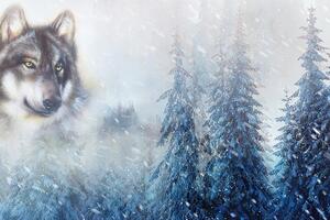 Tapeta wilk w śnieżnym krajobrazie