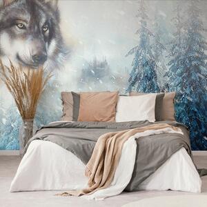 Samoprzylepna tapeta wilk w śnieżnym krajobrazie