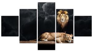 Obraz - Lew i lwica w chmurach (125x70 cm)