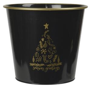 Świąteczna doniczka SEASONS GREETINGS 30 cm, czarna / złota