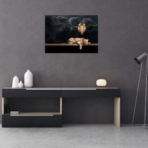 Obraz - Lew i lwica w chmurach (70x50 cm)