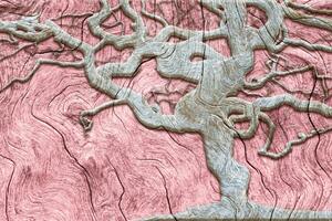 Tapeta abstrakcyjne drzewo na drewnie z różowym kontrastem