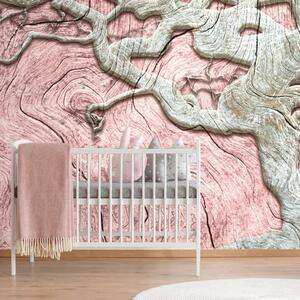 Samoprzylepna tapeta abstrakcyjne drzewo na drewnie z różowym kontrastem