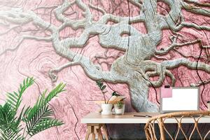Tapeta abstrakcyjne drzewo na drewnie z różowym kontrastem