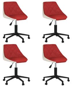 Obrotowe krzesła stołowe, 4 szt., czerwono-białe, ekoskóra