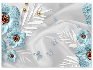 Obraz - 3D niebieskie kwiaty (70x50 cm)