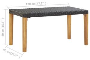 Ławka ogrodowa, 120 cm, czarna, polirattan i drewno akacjowe