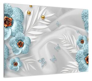 Obraz - 3D niebieskie kwiaty (70x50 cm)
