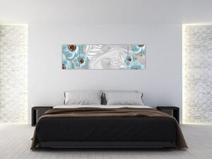 Obraz - 3D niebieskie kwiaty (170x50 cm)
