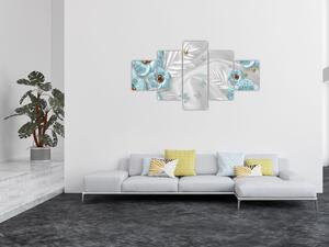 Obraz - 3D niebieskie kwiaty (125x70 cm)