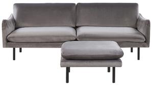 Komplet wypoczynkowy do salonu sofa 3-osobowa podnóżek welurowy szary Vinterbro Beliani