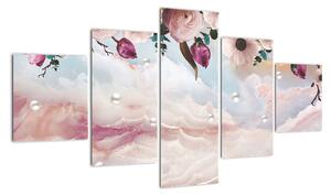 Obraz różowych kwiatów z różowym marmurem (125x70 cm)