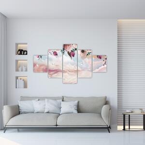 Obraz różowych kwiatów z różowym marmurem (125x70 cm)