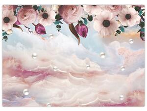 Obraz różowych kwiatów z różowym marmurem (70x50 cm)