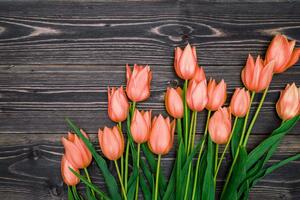 Fototapeta pomarańczowe tulipany na drewnianym tle