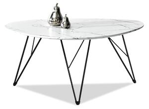 Duży czarny stolik kawowy rava xl biały marmur z czarnymi nogami do salonu