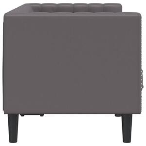 Sofa chesterfield, 2-os., szara, tapicerowana sztucznÄ skÃ³rÄ