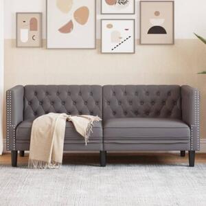 Sofa chesterfield, 2-os., szara, tapicerowana sztucznÄ skÃ³rÄ