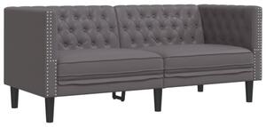 Sofa chesterfield, 2-os., szara, tapicerowana sztucznÄ skÃ³rÄ