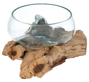 Misa ze szkła dmuchanego na drewnie tekowym, 15 cm