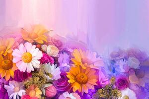 Tapeta obraz olejny kolorowych kwiatów