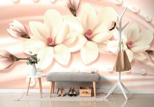 Tapeta luksusowa magnolia z perłami