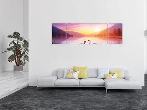 Obraz zakochanych łabędzi (170x50 cm)