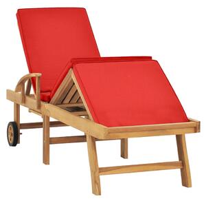 Leżak z poduszką, lite drewno tekowe, czerwony