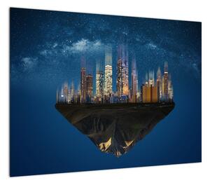 Obraz - Wielkie miasto unoszące się w kosmosie (70x50 cm)