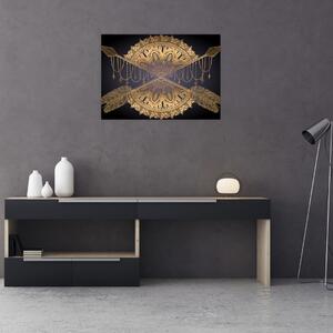Obraz - Złota mandala ze strzałkami (70x50 cm)