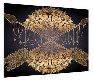 Obraz - Złota mandala ze strzałkami (70x50 cm)