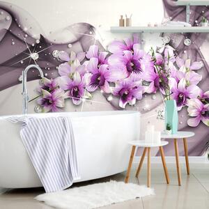Samoprzylepna tapeta fioletowe kwiaty na abstrakcyjnym tle