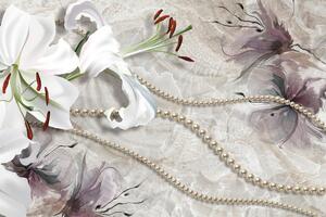 Tapeta piękna lilia z perłami