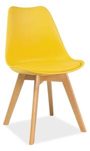 Krzesło tapicerowane KRIS ecoskóra żółte/buk