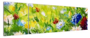 Obraz kwitnącej łąki, obraz olejny (170x50 cm)