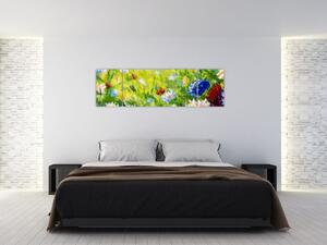 Obraz kwitnącej łąki, obraz olejny (170x50 cm)