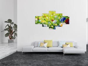 Obraz kwitnącej łąki, obraz olejny (125x70 cm)
