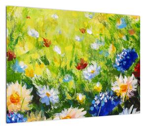 Obraz kwitnącej łąki, obraz olejny (70x50 cm)