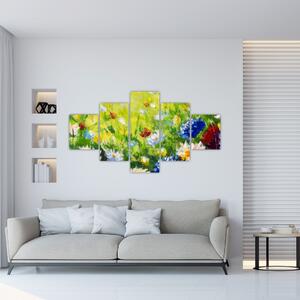 Obraz kwitnącej łąki, obraz olejny (125x70 cm)