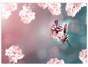 Obraz - Motyl wśród kwiatów (70x50 cm)