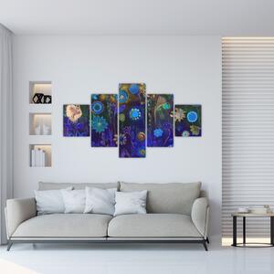 Obraz ciemnoniebieskich kwiatów (125x70 cm)